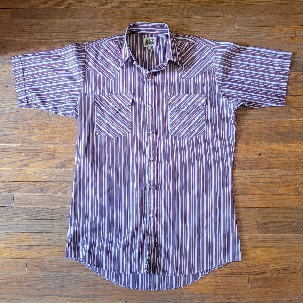 Ely Cattleman Red Maroon Short Sleeve Pearl Snap Button Up Western Shirt Size 15